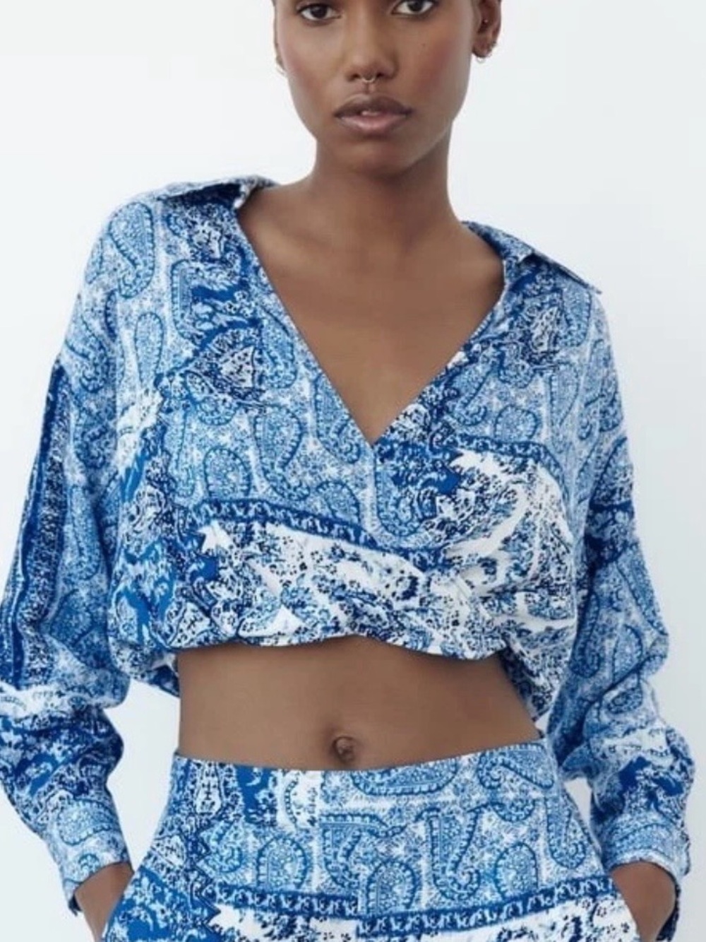 NWT Zara Paisley Vibrant Faux Wrap Crop Top Size Small
